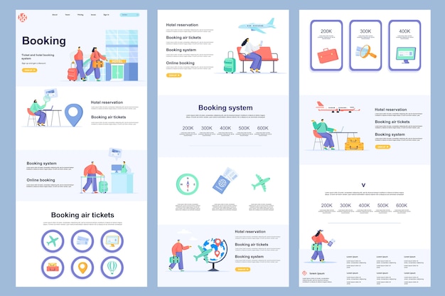Servicio de reserva plantilla de sitio web plano página de destino contenido medio y pie de página
