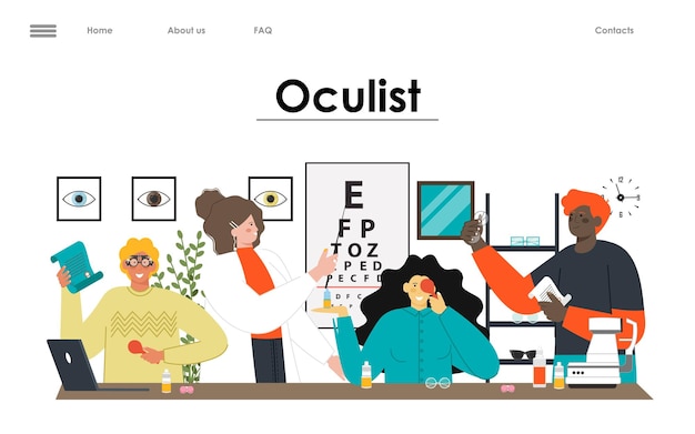 Servicio de revisión ocular de la página de destino del vector oculista
