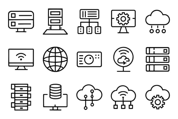 Servicio de servidor y nube Conjunto de iconos editables relacionados con la red y la tecnología Ilustración vectorial plana aislada Fondo blanco