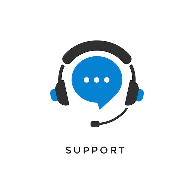 Servicio de soporte con auriculares Icono de soporte al cliente en fondo blanco