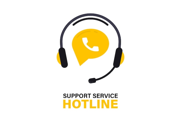 Servicio de soporte hotline con auriculares. centro de llamadas, concepto de línea directa de red de clientes para comercio electrónico y consulta de usuarios. atención al cliente, consulta, consultor, secretaria. icono de servicio de soporte