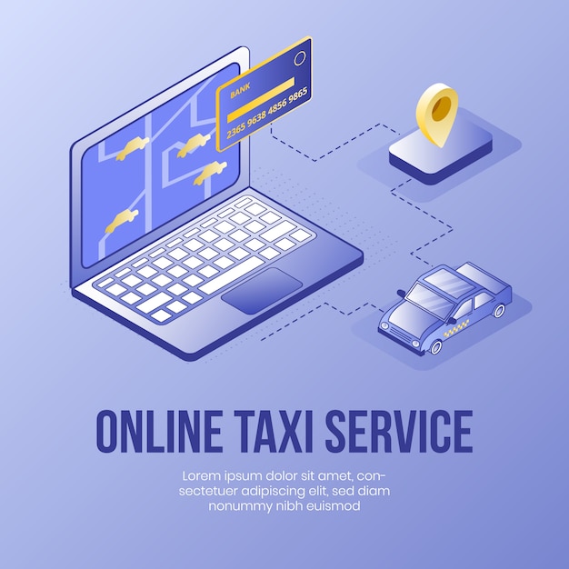 Servicio de taxi online. concepto de diseño isométrico digital.