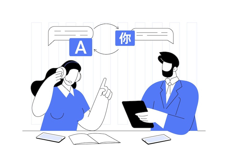 Vector servicio de traducción ilustraciones vectoriales de dibujos animados aislados