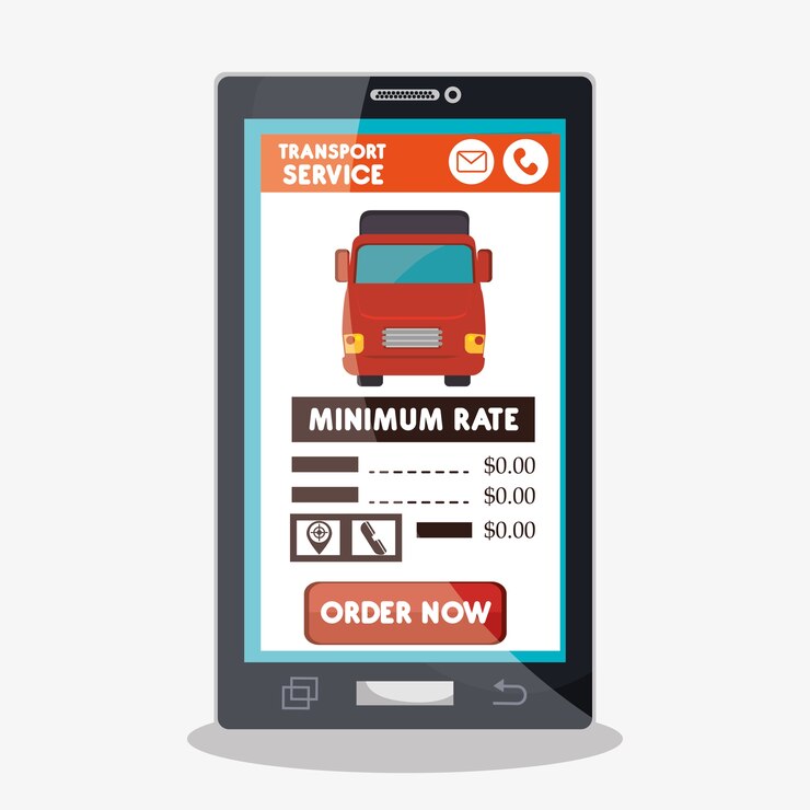 Vector servicio de transporte, aplicación de camión de entrega