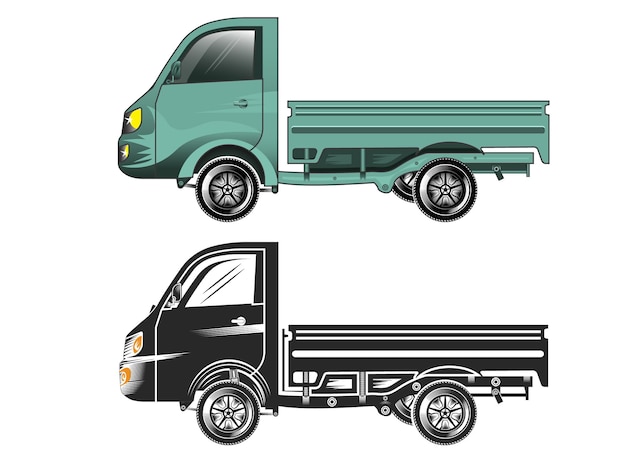 Servicio de transporte de mini camiones, ilustración de vector de camioneta.