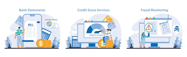 Servicios bancarios adicionales y convenientes conjunto de estados financieros detallados análisis de puntuación crediticia