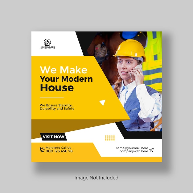 Servicios de construcción y renovación de viviendas Plantilla de diseño de publicaciones en redes sociales e Instagram Premium