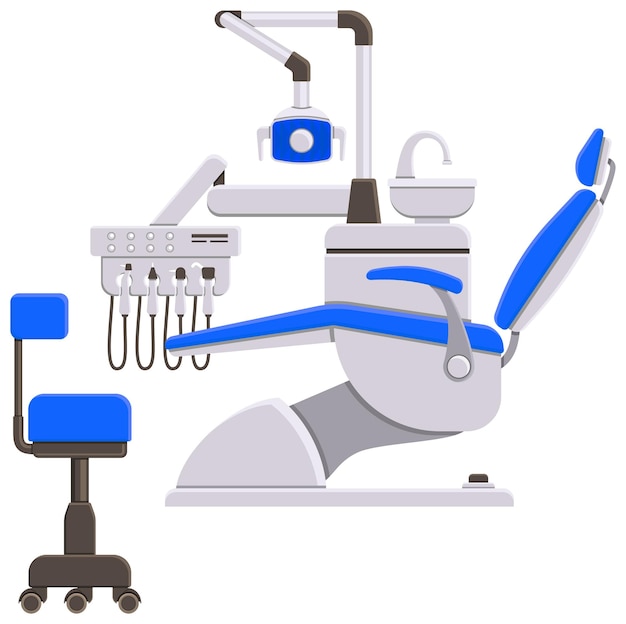 Servicios dentales Concepto con iconos planos Ilustración vectorial aislada de la silla del dentista