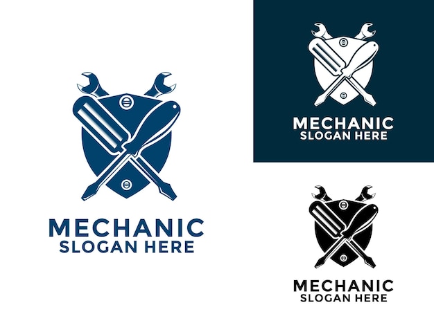 Servicios de diseño de logotipo mecánico, ingeniería, reparación, mantenimiento, trabajo de logotipo, plantilla vectorial
