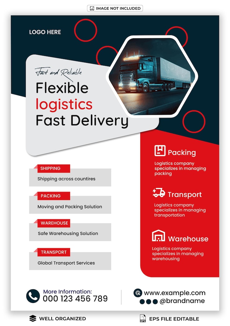 Vector servicios de distribución de carteles logísticos y de transporte