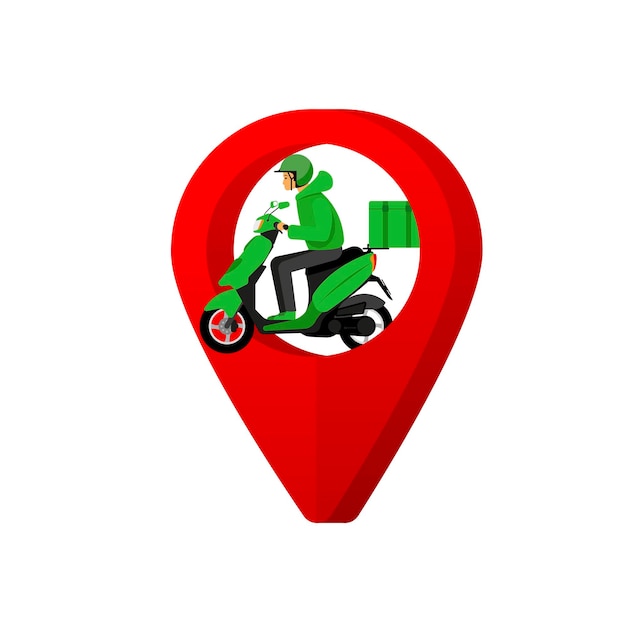Servicios de entrega y logística Scooter con hombre lleva paquetes en puntos Concepto servicio de seguimiento de mapas en línea Ilustración vectorial