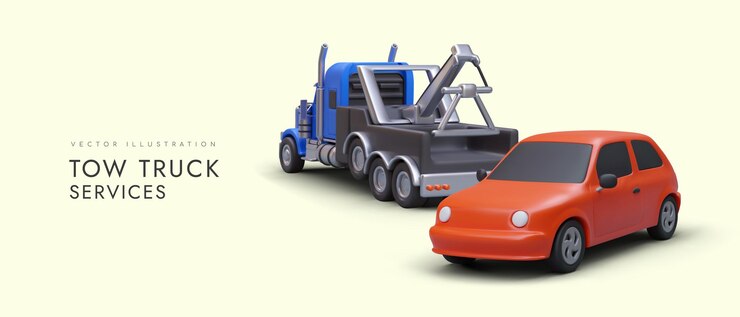 Vector servicios de grúa maqueta publicitaria horizontal con ilustración realista