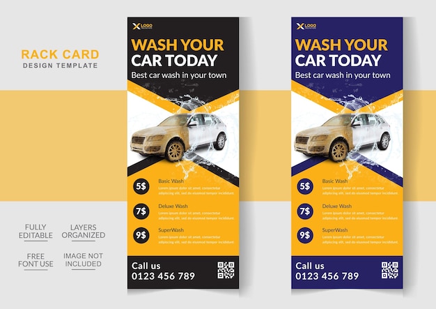 Servicios de lavado de autos Plantilla editable de diseño de Rack Card o Dl Flyer