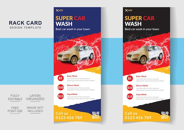 Servicios de lavado de autos Plantilla editable de diseño de Rack Card o Dl Flyer