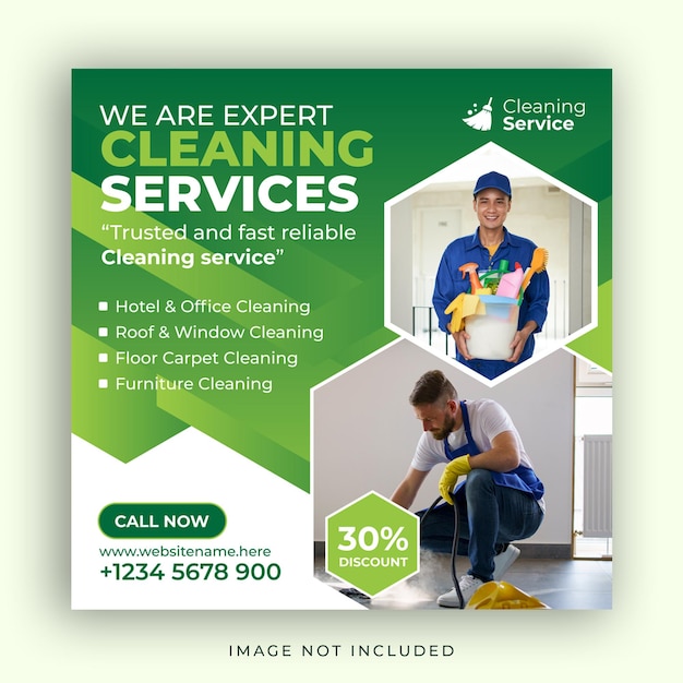 Servicios de limpieza profesionales en las redes sociales, folletos cuadrados o plantillas de Instagram