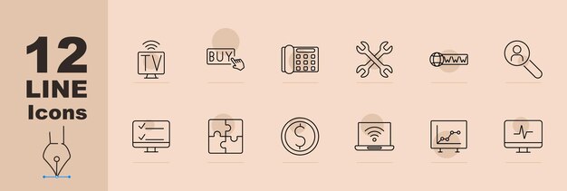 Servicios en línea configurar icono TV comprar botón herramientas de teléfono www búsqueda mundial estadísticas puzzle moneda portátil con wifi monitor de ritmo cardíaco gráfico