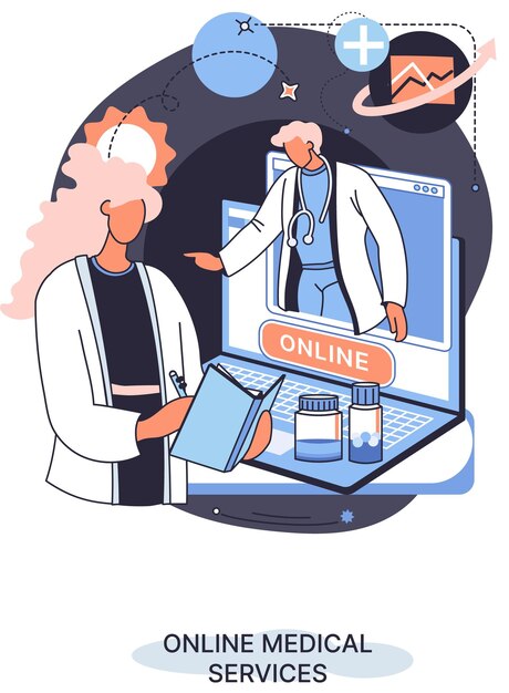 Servicios médicos en línea aplicación móvil consulta y medicina recetada médico profesional conectando y dando consulta para el paciente concepto de telemedicina metáfora programa de atención médica