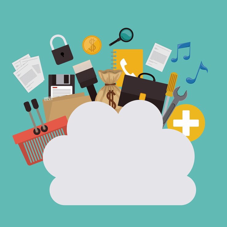 Vector servicios en la nube sobre fondo azul