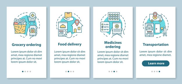 Servicios que solicitan la pantalla de la página de la aplicación móvil incorporada con conceptos lineales. Instrucciones gráficas de pasos de tutorial de la industria del transporte comercial. UX, UI, plantilla de vector de GUI con ilustraciones
