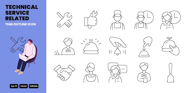 servicios relacionados diseño vectorial de iconos de contorno delgado bueno para web y aplicación móvil