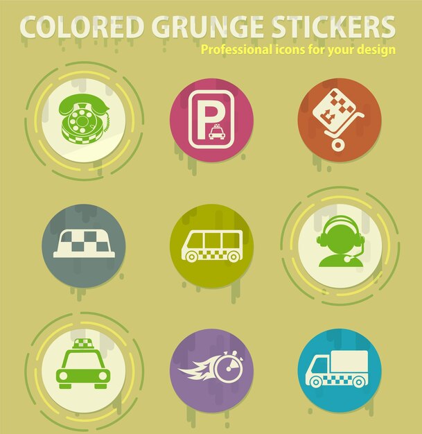 Servicios de taxi iconos grunge de colores