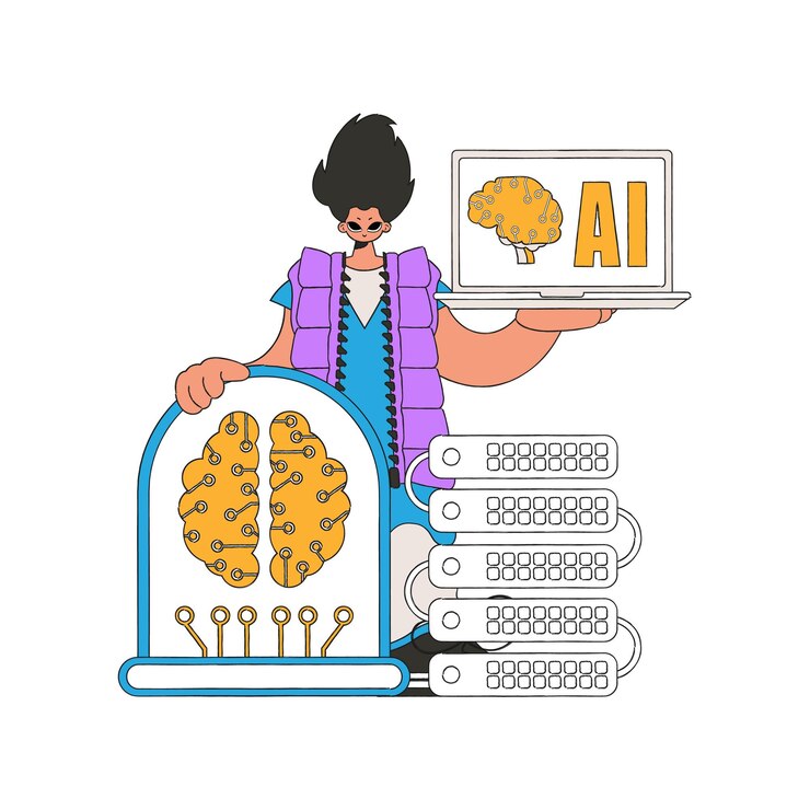 Vector servidor de agarre de persona con ia, gráfico vectorial.