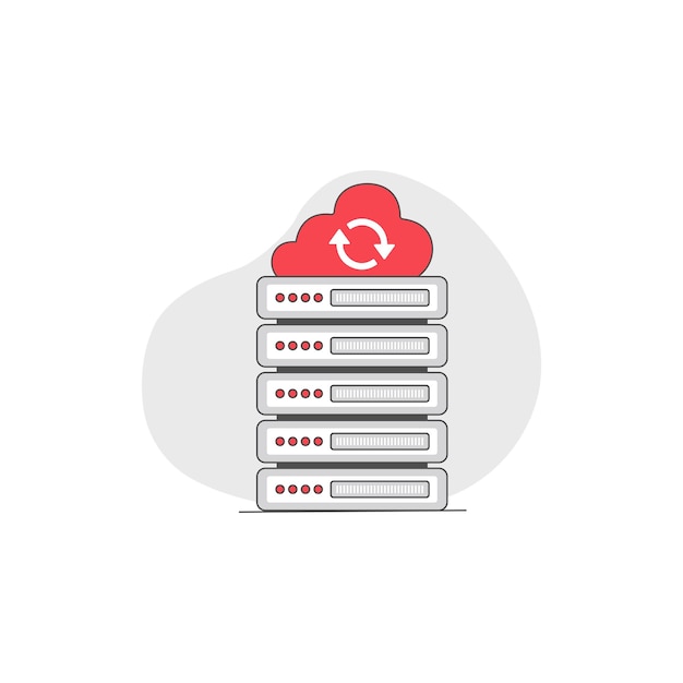 Servidor de datos con almacenamiento en la nube Ilustración vectorial Diseño conceptual de sincronización de datos