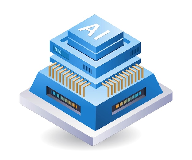 Servidor de datos de inteligencia artificial isométrico plano ilustración 3D infográfica
