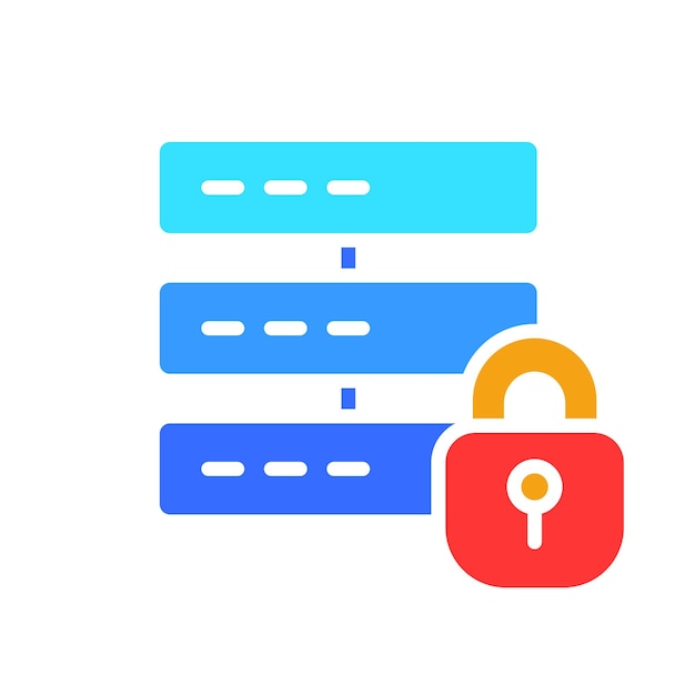 Servidor con icono de línea de bloqueo Seguridad de datos personales Programa informático sitio web de Internet Icono de color vectorial en un fondo blanco para negocios