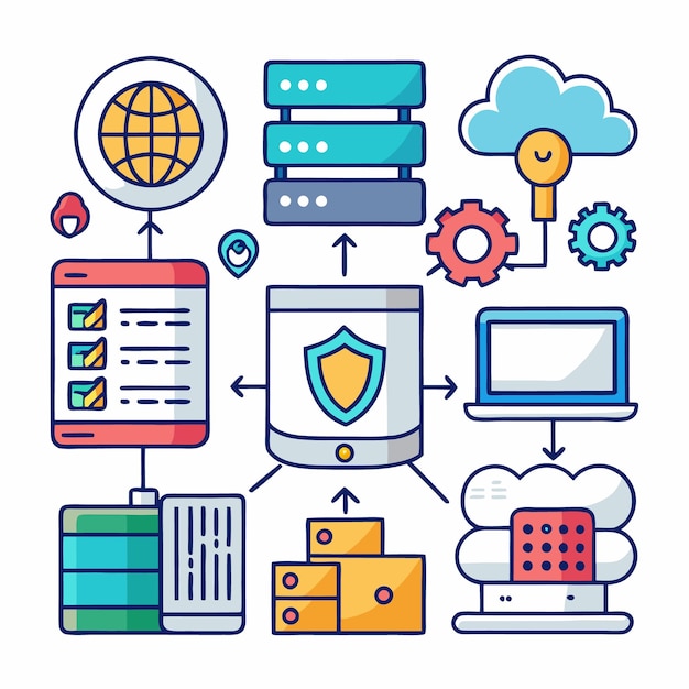 Servidor en la nube seguro e infraestructura de red con almacenamiento y copia de seguridad de datos de protección de datos