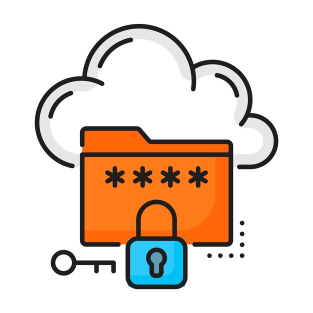 Servidor de red de base de datos de iconos de color de almacenamiento en la nube