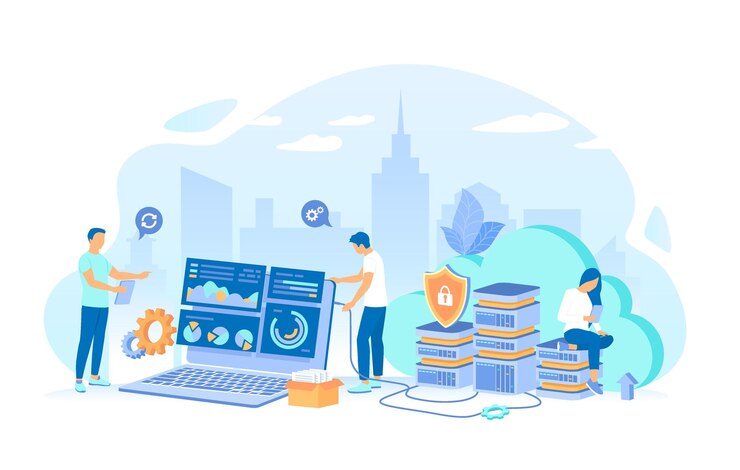 Vector servidores de alojamiento nubes de computadoras alojamiento web datos seguridad alta computación almacenamiento de información