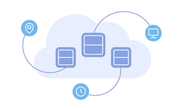 Servidores e ilustración plana en la nube