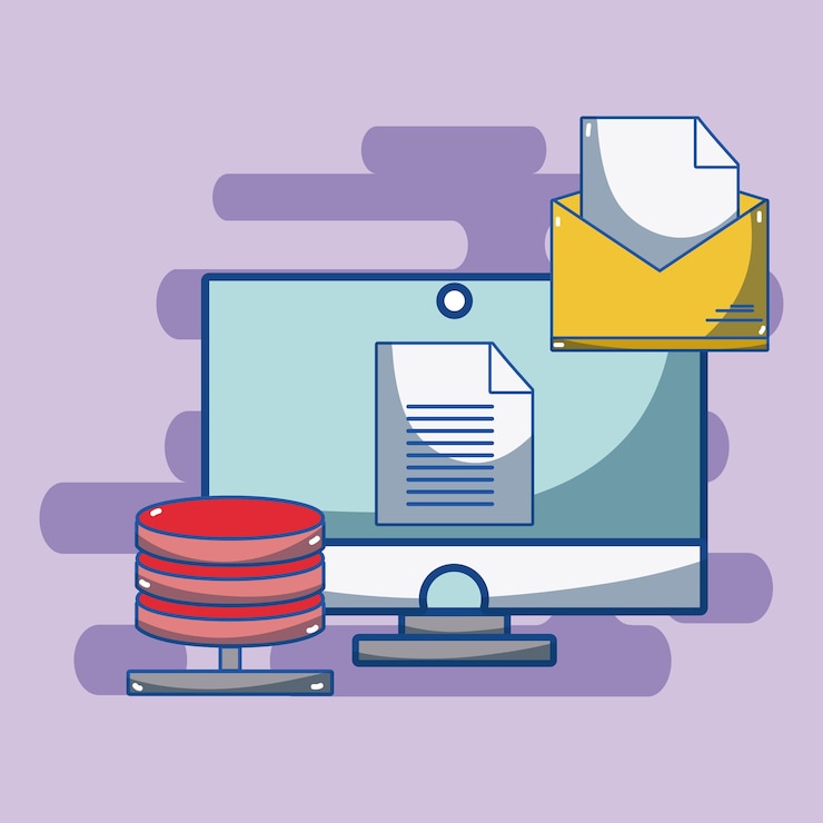 Vector servidores y elementos de dibujos animados de base de datos