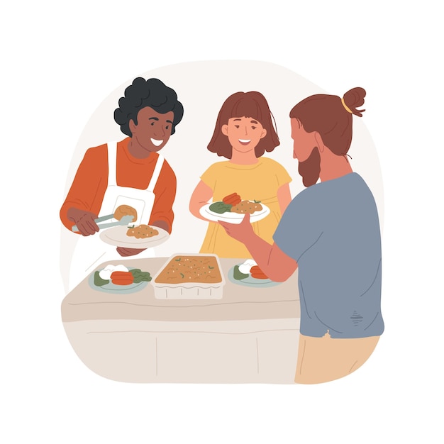 Servir comidas a las personas sin hogar aisladas Ilustración vectorial de dibujos animados