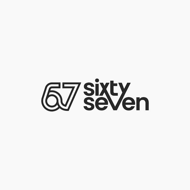 Sesenta y siete letras número 67 diseño de logotipo mínimo ilustración vectorial objeto aislado en blanco