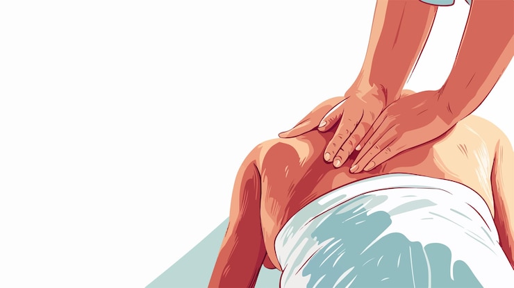 Vector sesión de terapia de masaje profesional que aplica presión con las manos
