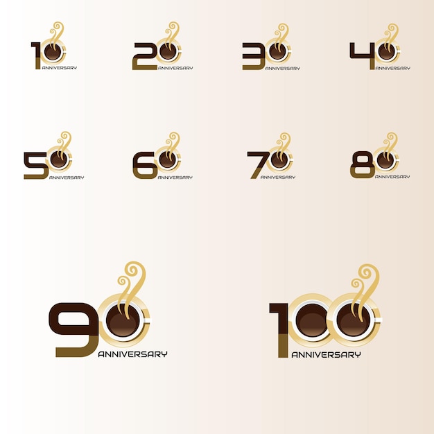 Set 10, 20, 30, 40, 50, 60, 70, 80, 90, 100 diseño de plantilla de logotipo de aniversario para pancarta, póster, ilustrador de vectores de tarjetas