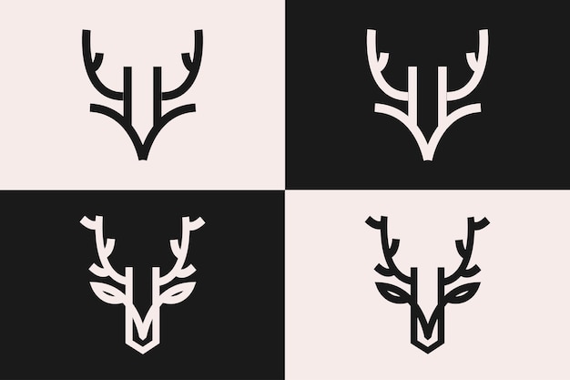 Set 2 conceptos de logotipo de ciervo en un estilo geométrico minimalista y limpio