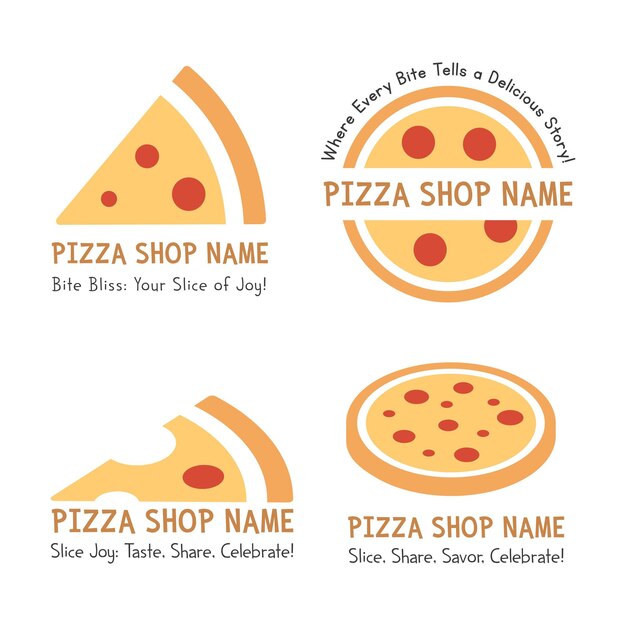 Set 4 Diseños de logotipos de pizza Estilo isométrico de rebanada entera Arte vectorial versátil para una marca única