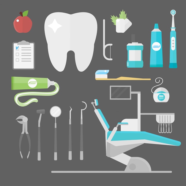 Set de accesorios de dentista plano para el cuidado de la salud