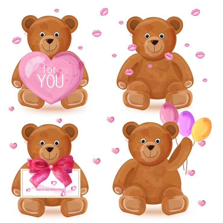 Vector set acuarela oso de peluche