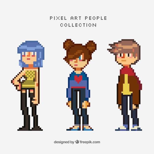 Vector set de adolescentes pixelados