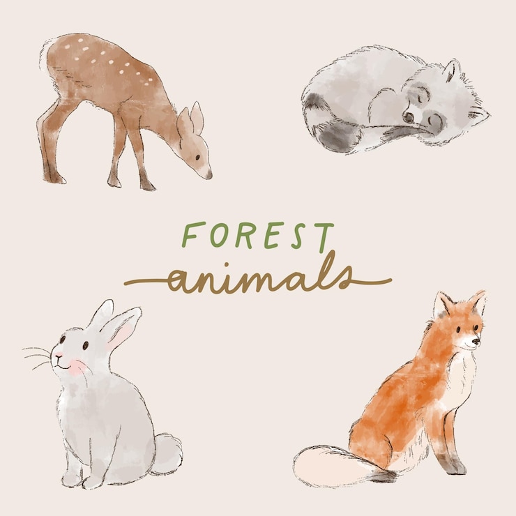 Vector set de adorables animales del bosque estilo acuarela