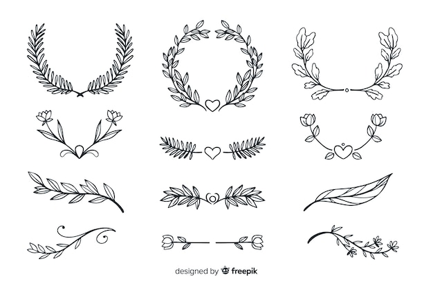 Vector set de adornos de boda dibujados