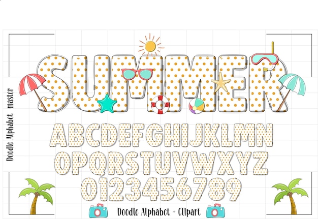 Set de alfabeto de Doodle de verano Nombre de verano personalizado Festa Tema de celebración de verano Diseño de cartel