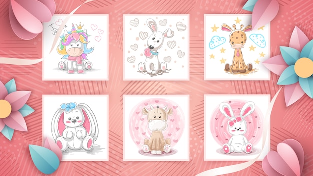 Set animal lindo - idea para tarjeta de felicitación