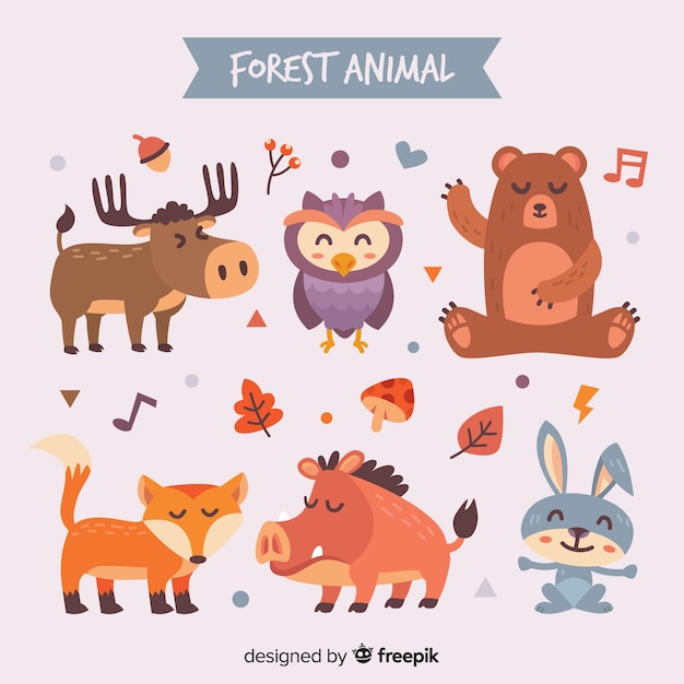 Set de animales del bosque otoñal dibujados