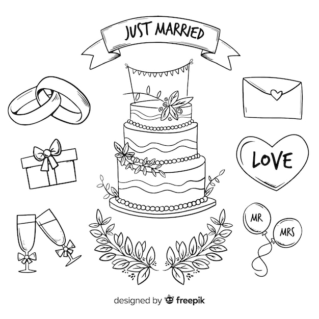 Vector set de artículos de boda