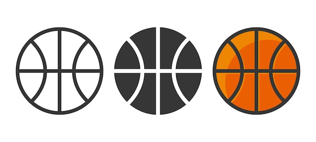 Set de baloncesto de dibujos animados vectoriales de primer plano aislados en blanco y negro y colores Plantillas de diseño de bolas deportivas de Baloncesto para equipos deportivos de baloncestro de logotipo